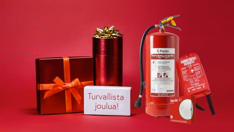 Jokaisen kodin parhaat lahjavinkit: palovaroitin, sammutuspeite ja käsisammutin. 